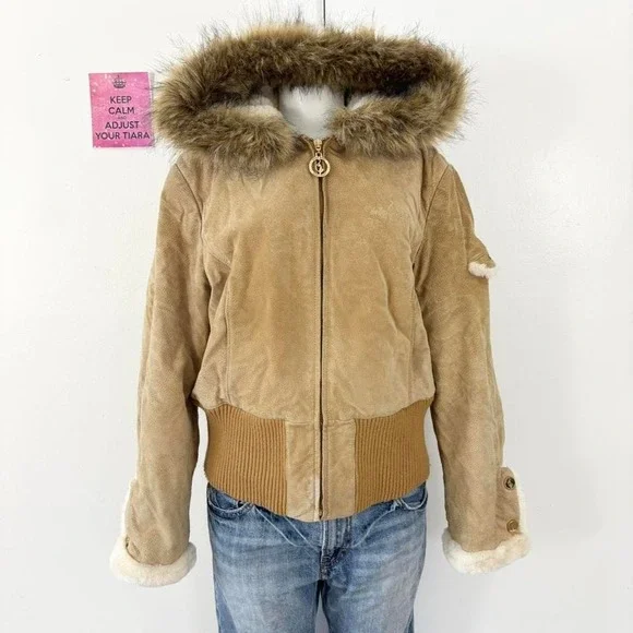 rare baby phat leather fur hooded jacket - Picture 2 of 8